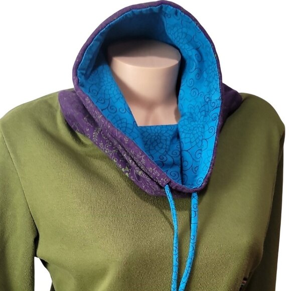 Camden GEKKO Green Pullover Purple & Blue Accents Floral Appliqué Funnel Neck - Picture 9 of 14